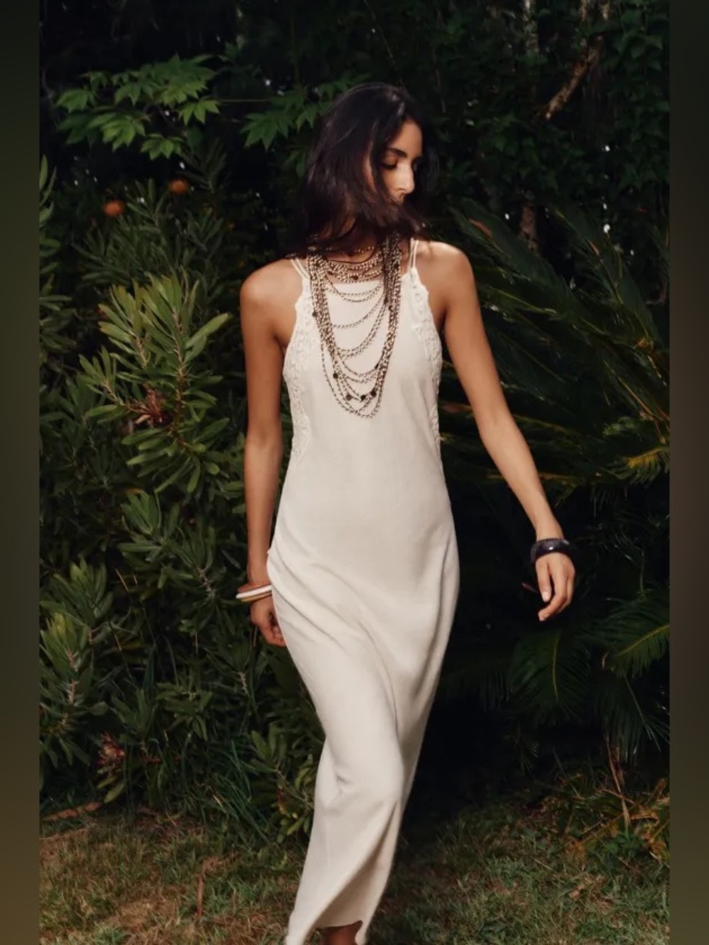 ZARA Cream Crochet Back Lace-Up Slip Dress. S NWT